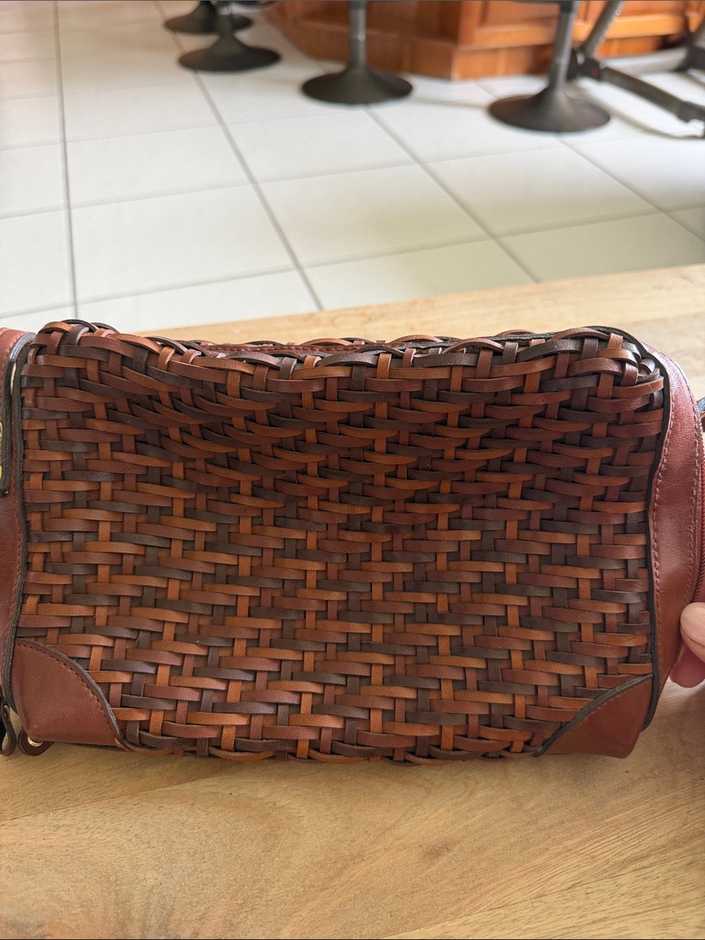 Woven Leather Crossbody Bag - Cognac Brown